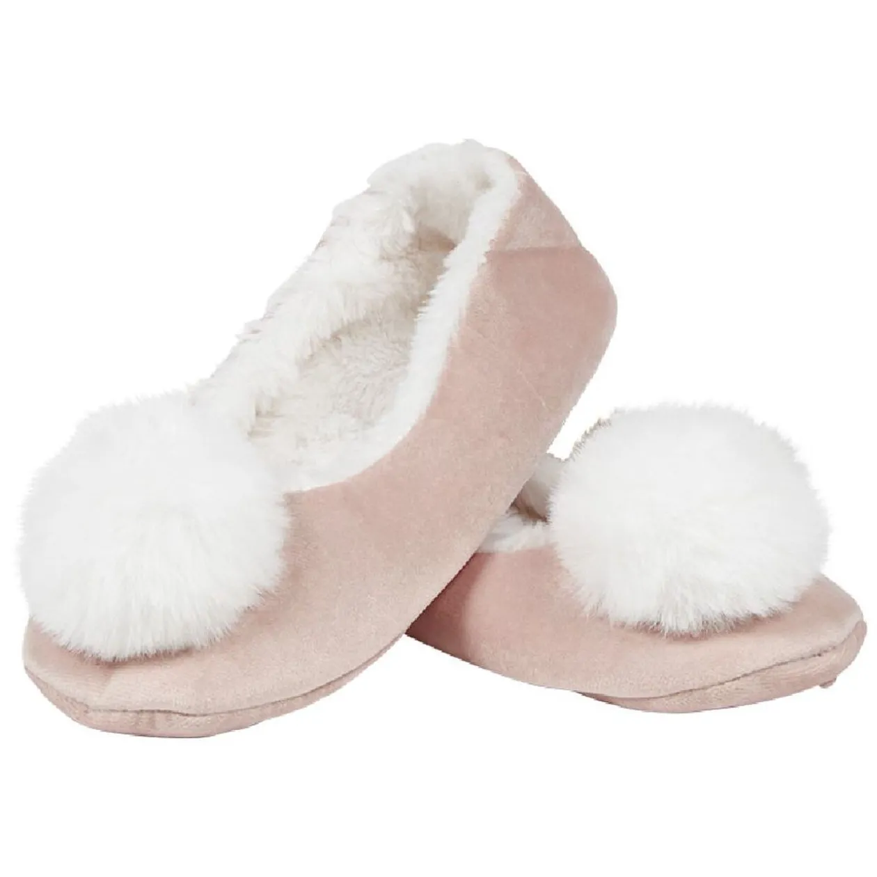 Chaussons ballerines femme rose pompon blanc T36-41