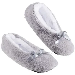 Chaussons ballerines fourrés adulte gris et blanc
