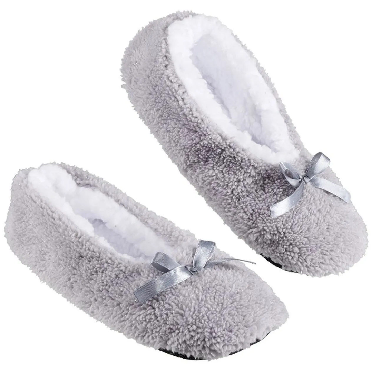 Chaussons ballerines fourrés adulte gris et blanc
