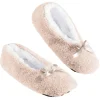 Chaussons ballerines fourrés adulte rose et blanc