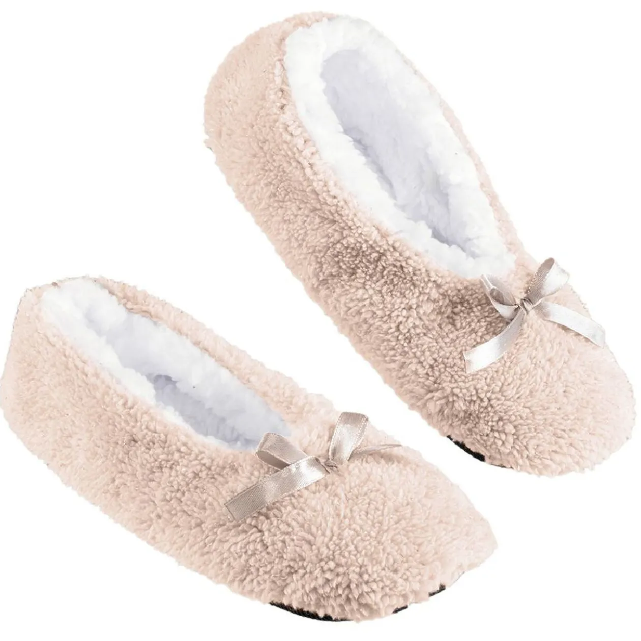Chaussons ballerines fourrés adulte rose et blanc
