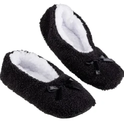 Chaussons ballerines fourrés adulte noir et blanc