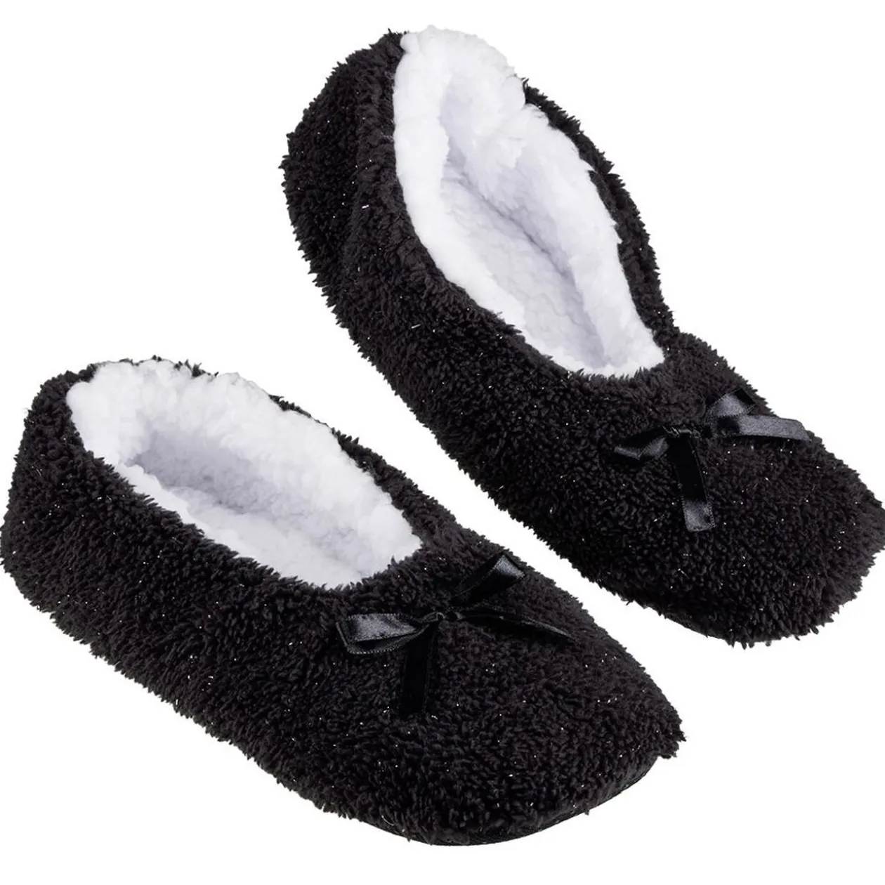 Chaussons ballerines fourrés adulte noir et blanc