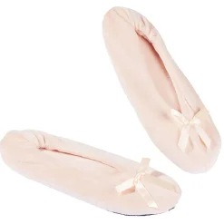 Chaussons ballerines fourrés femme uni rose