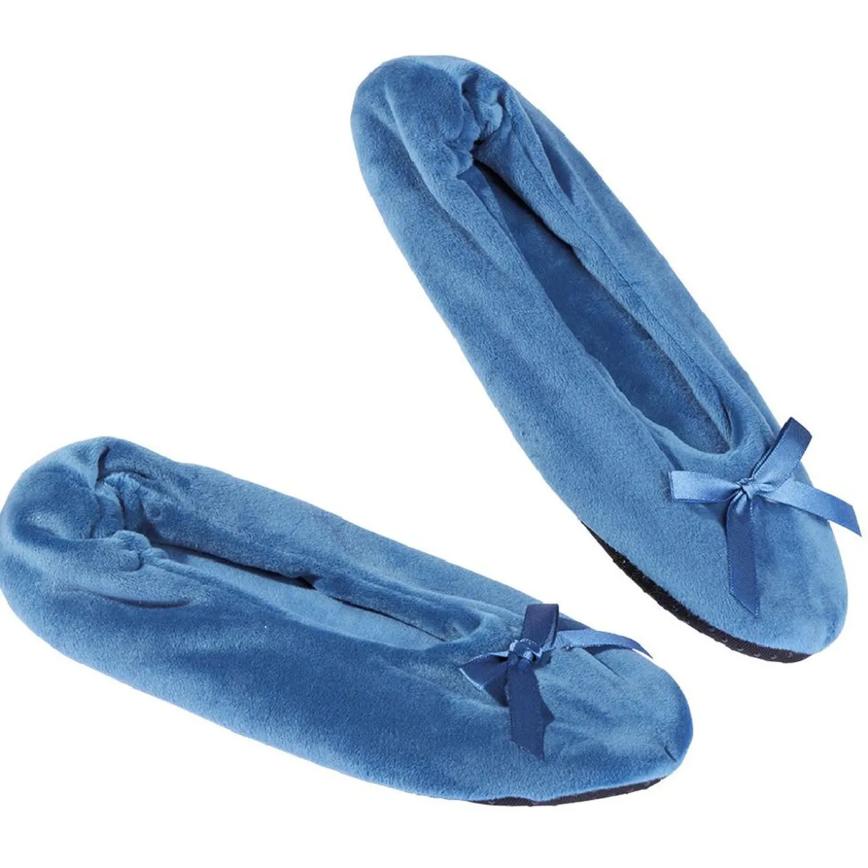 Chaussons ballerines fourrés femme uni bleu
