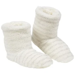 Chaussons bottes Femme uni blanc rayé gris T36/41