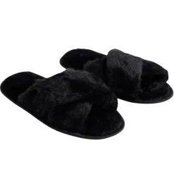 Chaussons femme noir peluche brides croisée T40/41