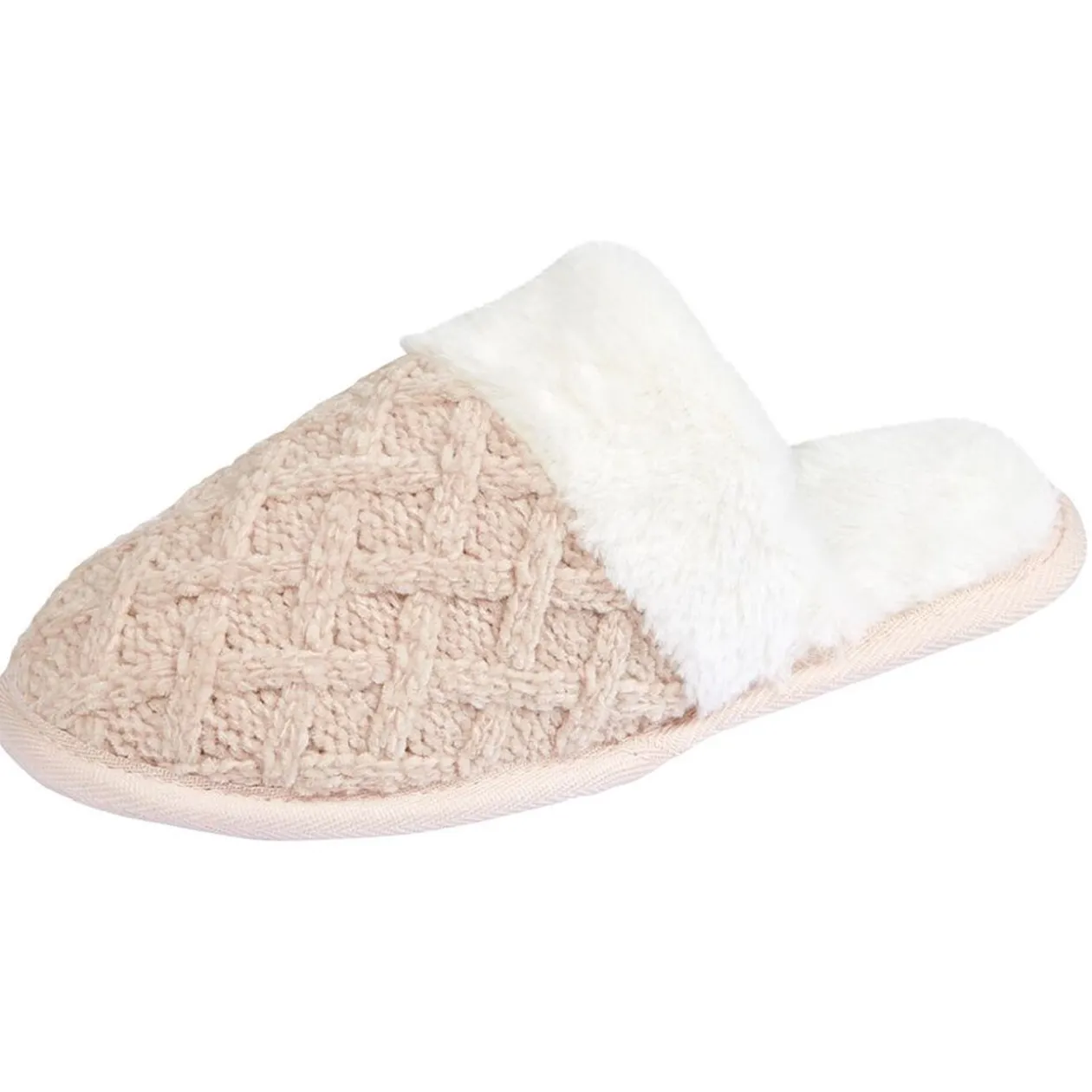 Chaussons mules motif tricot beige femme