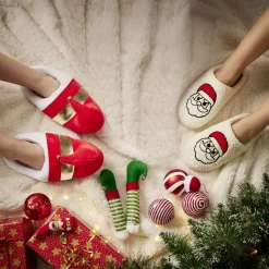 Chaussons Noël mixte blanc cassé et rouges T36 à 45