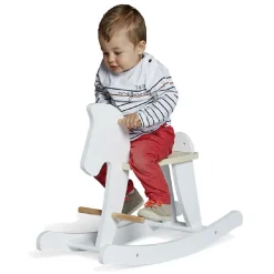 Cheval à bascule blanc en bois