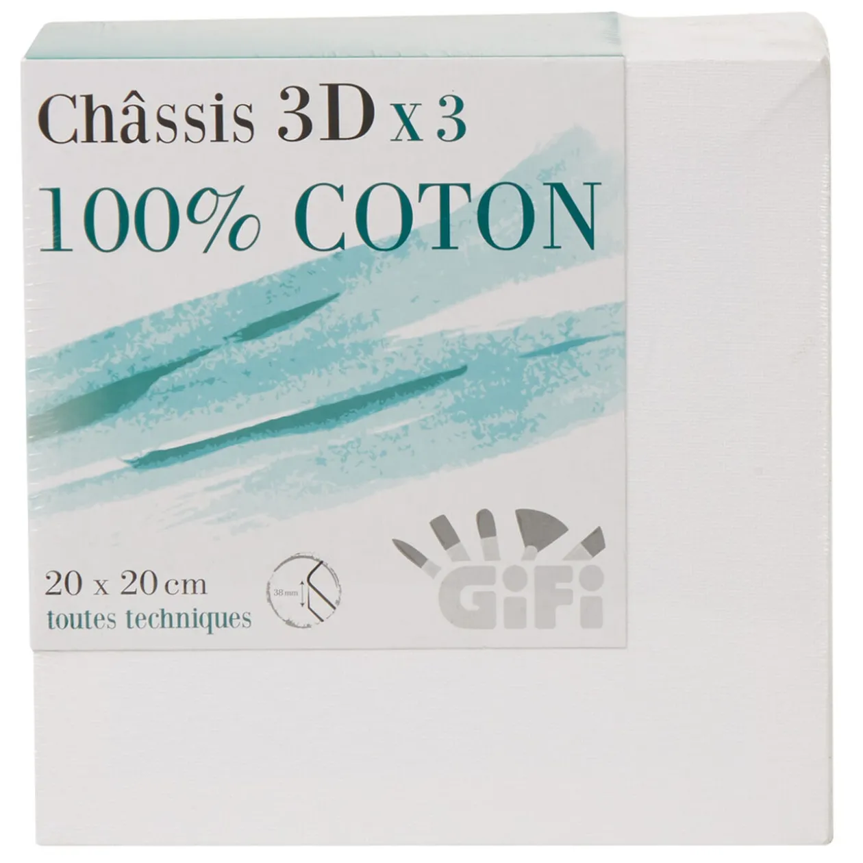 Châssis entoilé blanc 3D 100% coton 20x20cm x3