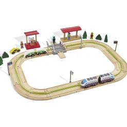 Circuit de train électrique en bois 79 pièces