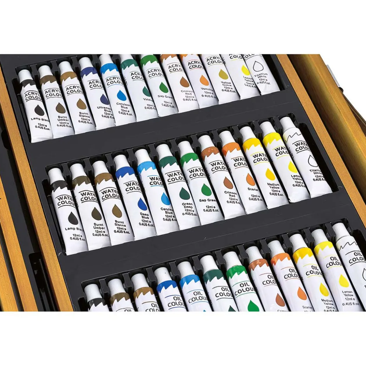 Coffret artiste en bois dessin et peinture 174 pièces