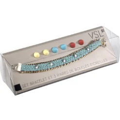 Coffret bracelet chaîne + 3 paires de boucles d'oreilles