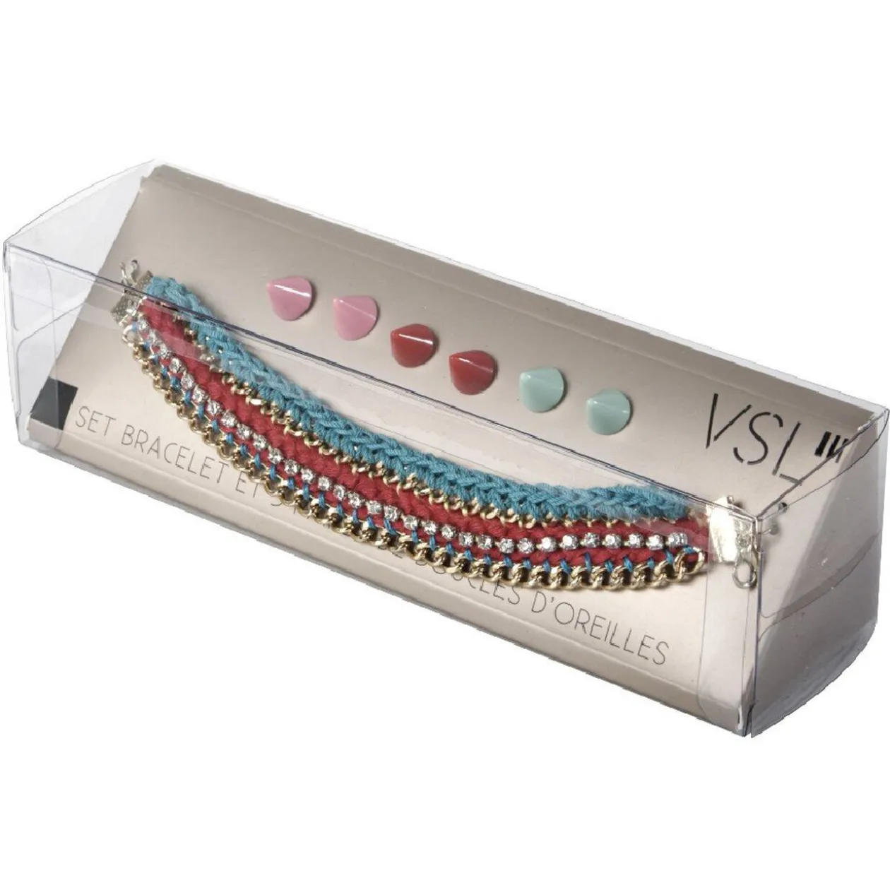 Coffret bracelet chaîne + 3 paires de boucles d'oreilles