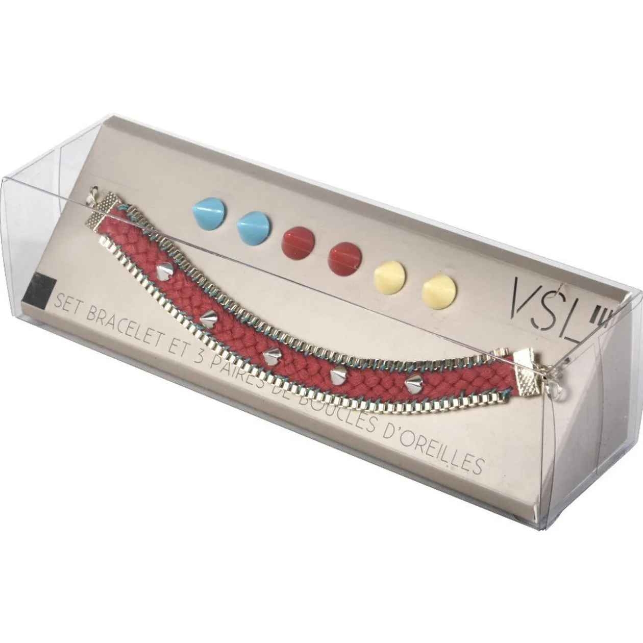 Coffret bracelet chaîne + 3 paires de boucles d'oreilles