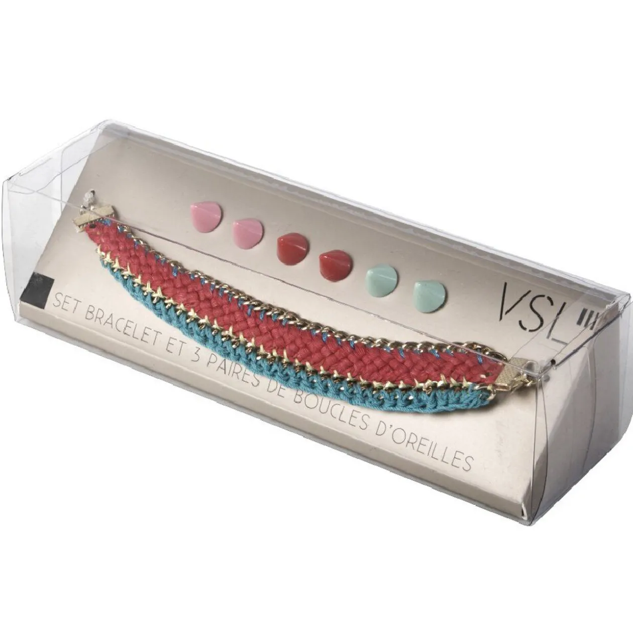 Coffret bracelet chaîne + 3 paires de boucles d'oreilles