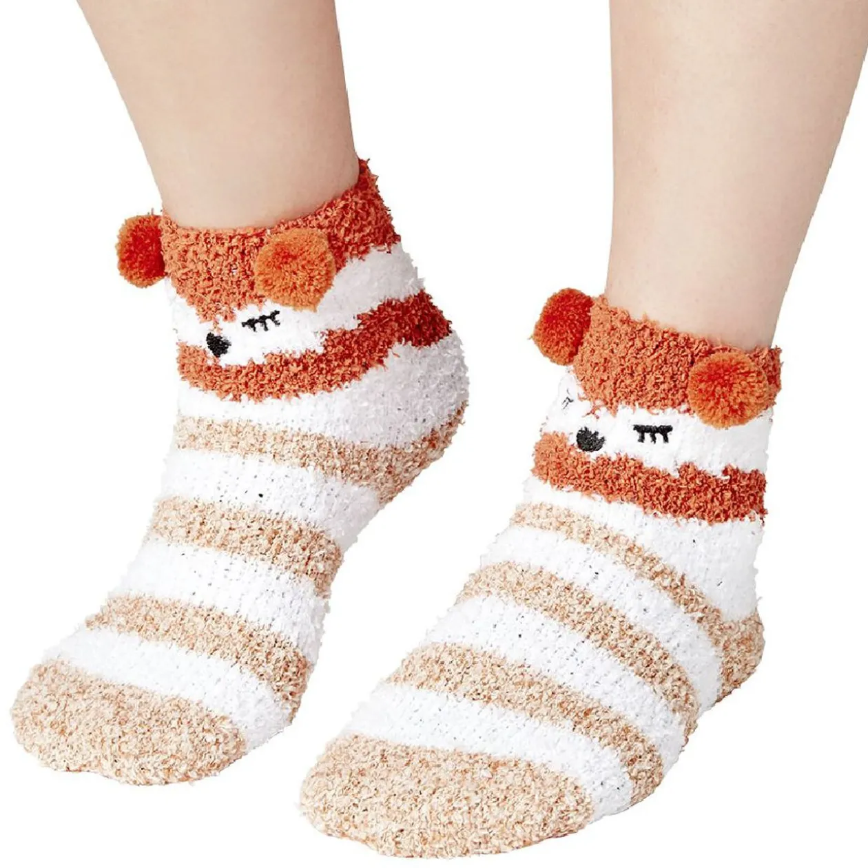 Coffret chaussettes en maille doudou motif rayé beige marron