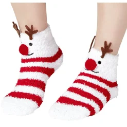 Coffret chaussettes en maille doudou motif Renne rayé rouge