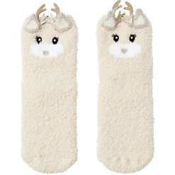 Coffret chaussettes en maille doudou motif Renne beige doré