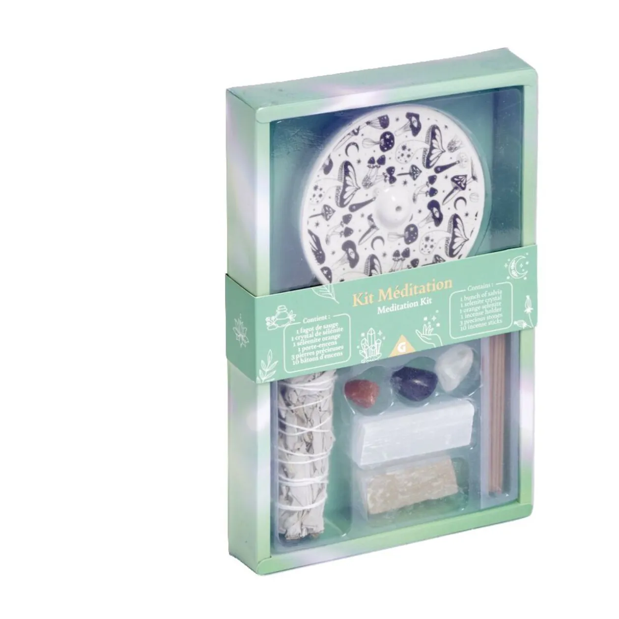 Coffret méditation kit encens/sauge/sélénite
