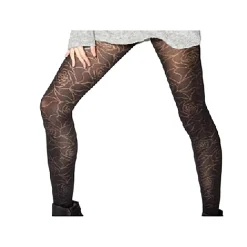 Collant femme motif fleur noir et rose S/M/L