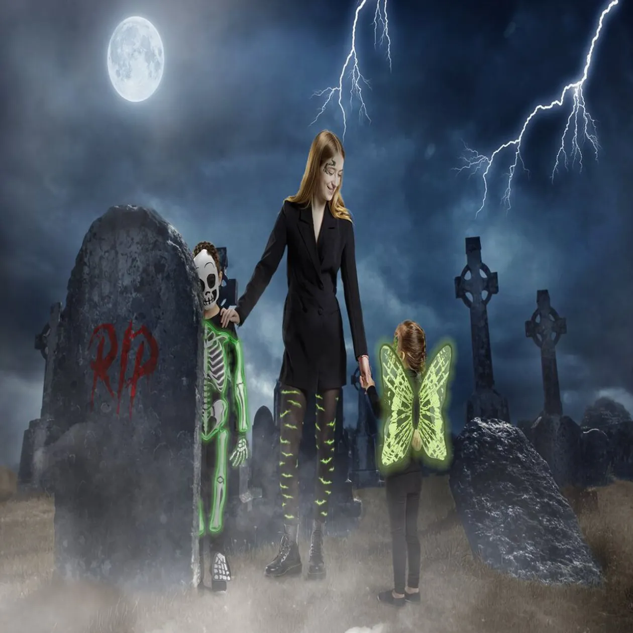 Collant Halloween adulte phosphorescent motif chauve-souris T.unique