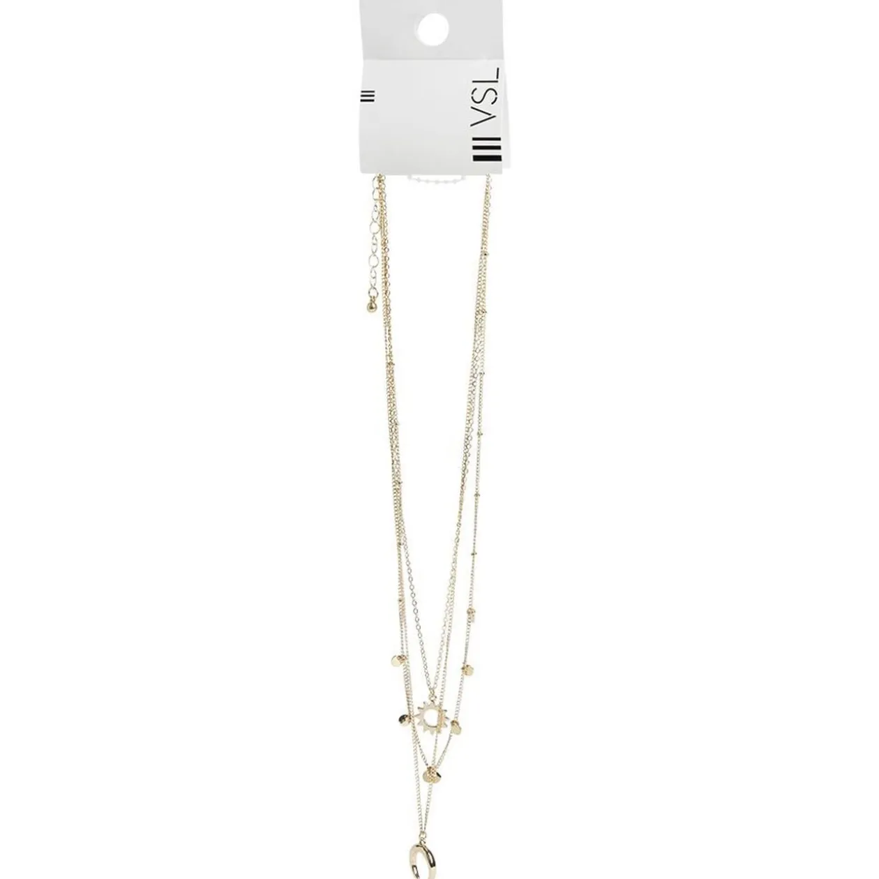 Collier 3 rangs lunaire avec pampilles et médaillon soleil lune