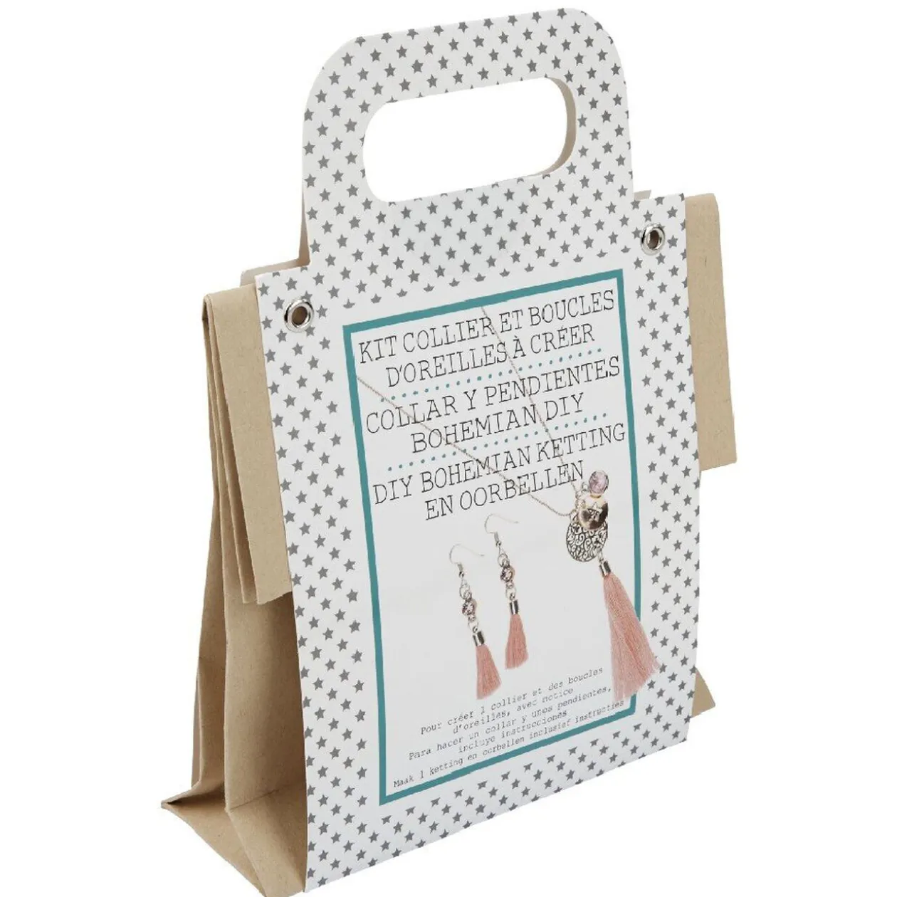 Collier et boucles d'oreilles à confectionner rose