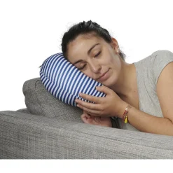 Coussin de voyage 3 en 1 rayé bleu et blanc
