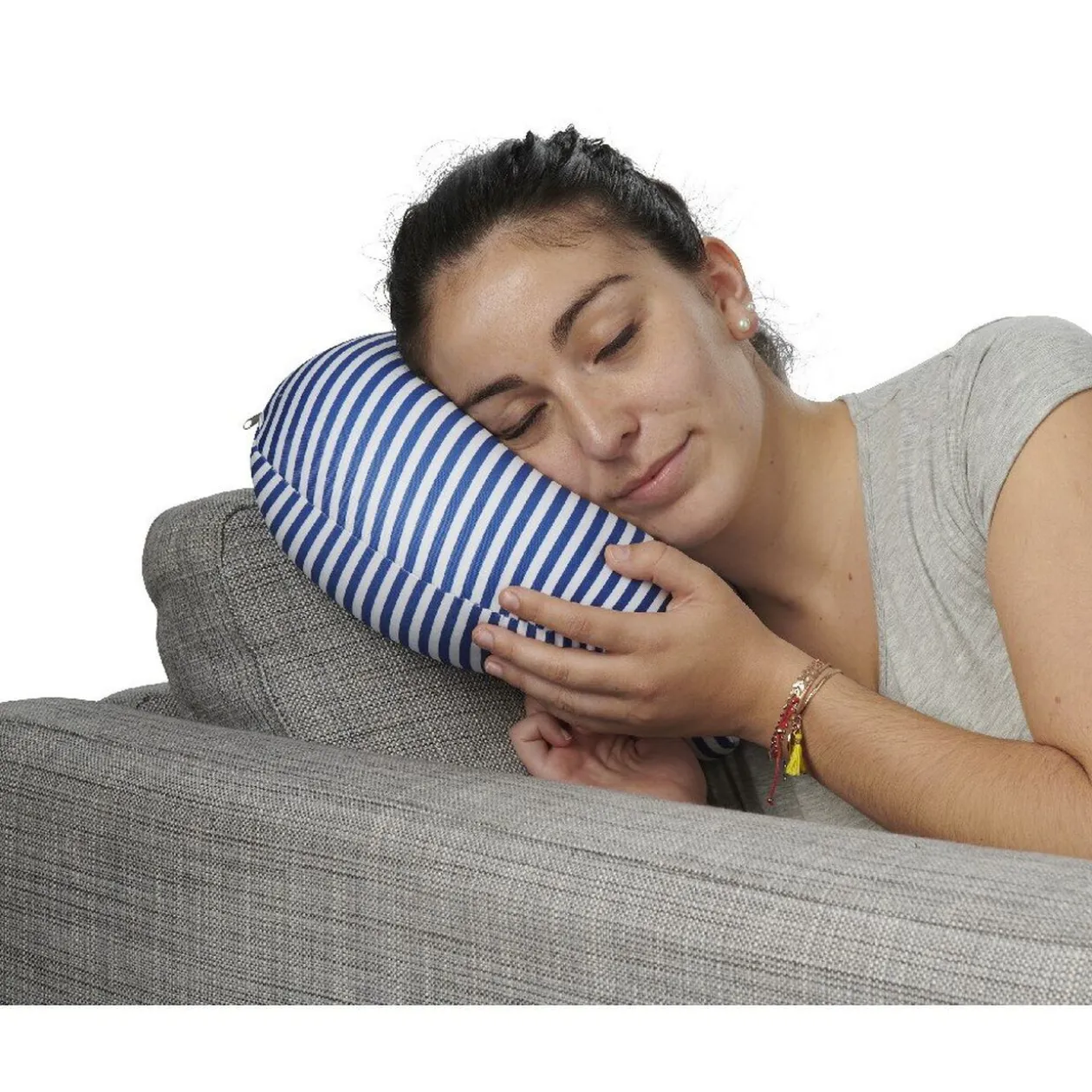 Coussin de voyage 3 en 1 rayé bleu et blanc