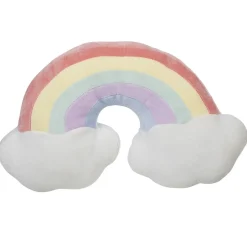 Coussin peluche arc en ciel nuages multicolore