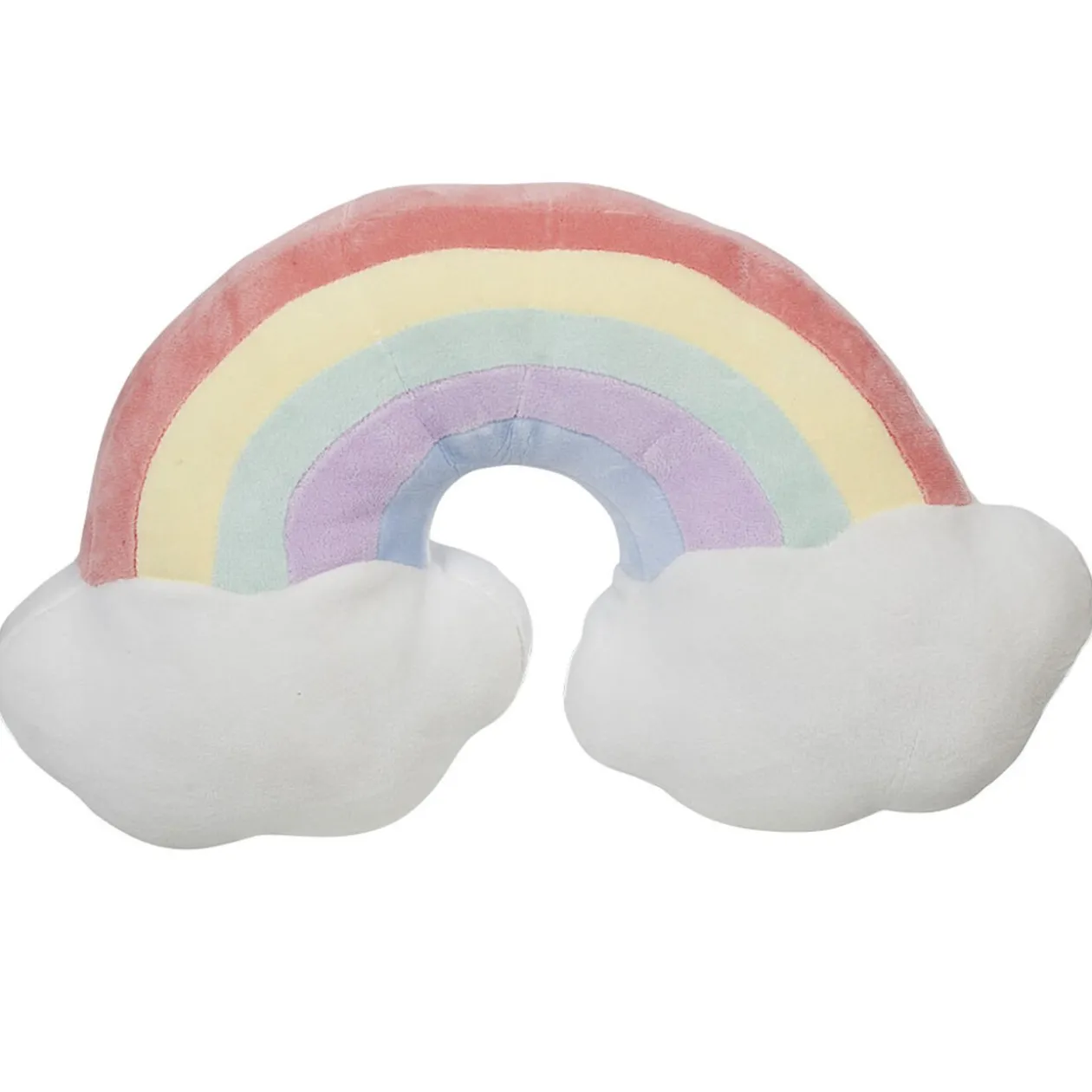 Coussin peluche arc en ciel nuages multicolore