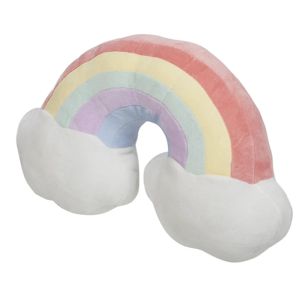Coussin peluche arc en ciel nuages multicolore