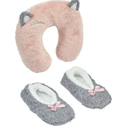 Coussin tour de cou et Chaussons ballerines gris rose