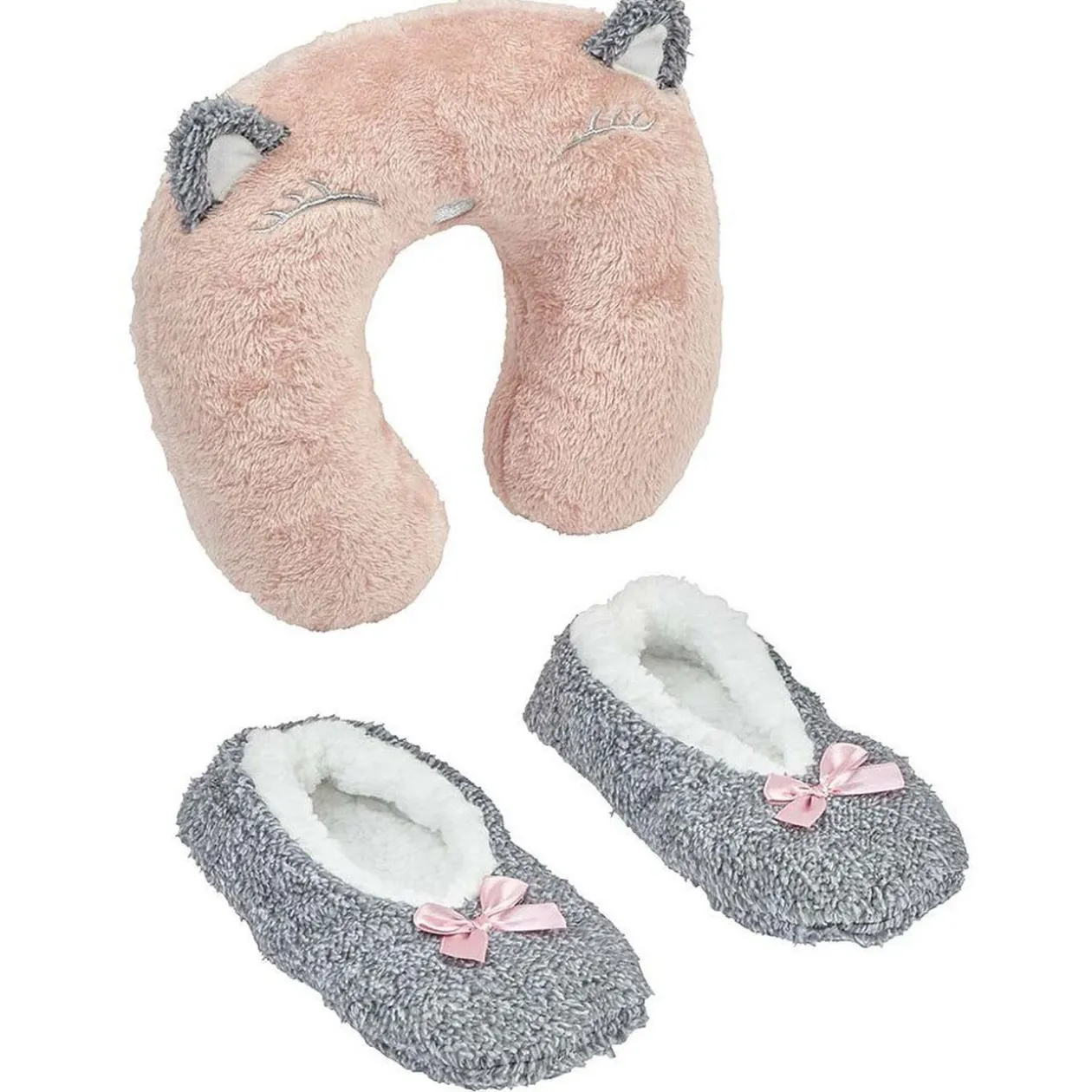 Coussin tour de cou et Chaussons ballerines gris rose