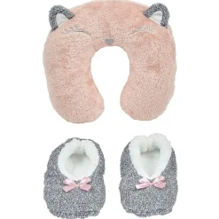 Coussin tour de cou et Chaussons ballerines gris rose