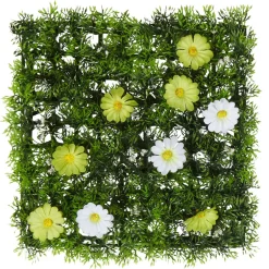 Dalle de gazon artificiel fleurs vertes et blanches