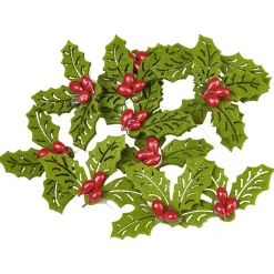 Décoration houx Noël vert et rouge x12