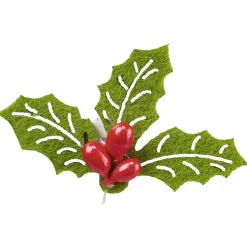 Décoration houx Noël vert et rouge x12
