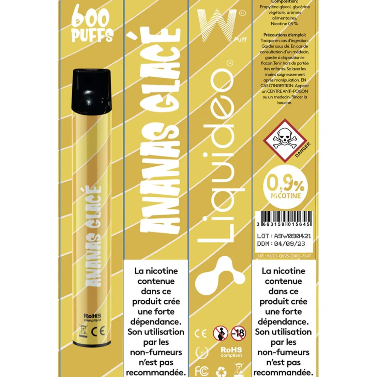 E-cigarette jetable ananas glacé 2 ml 0.9% nicotine