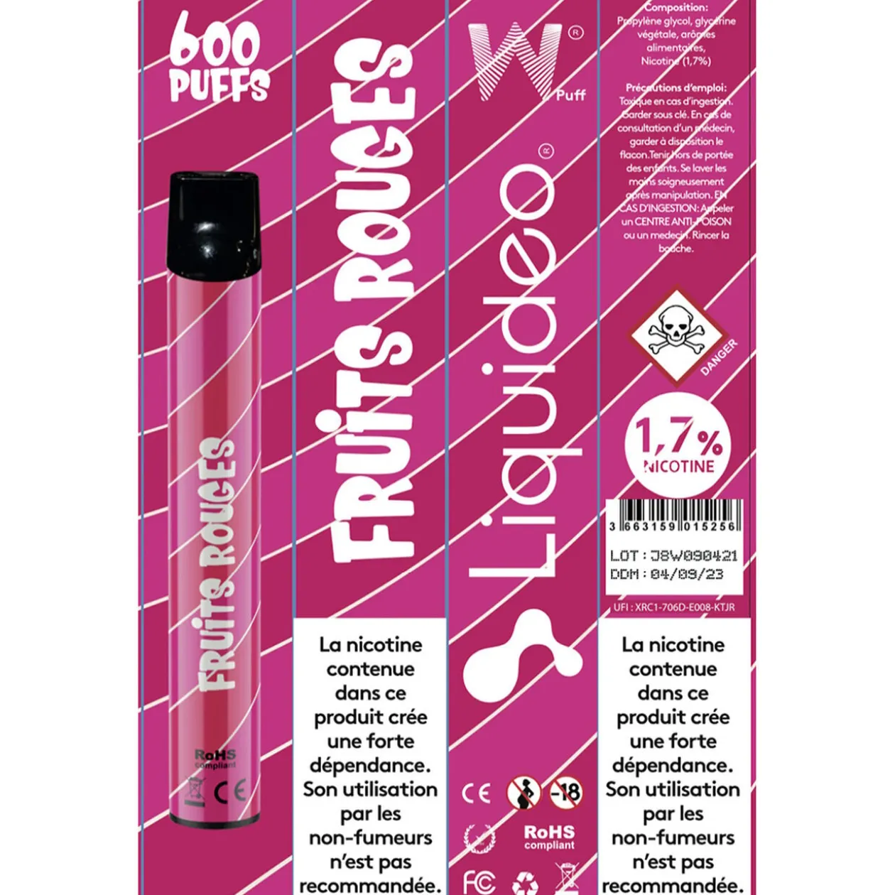 E-cigarette jetable fruit rouge 2 ml 1.7% nicotine