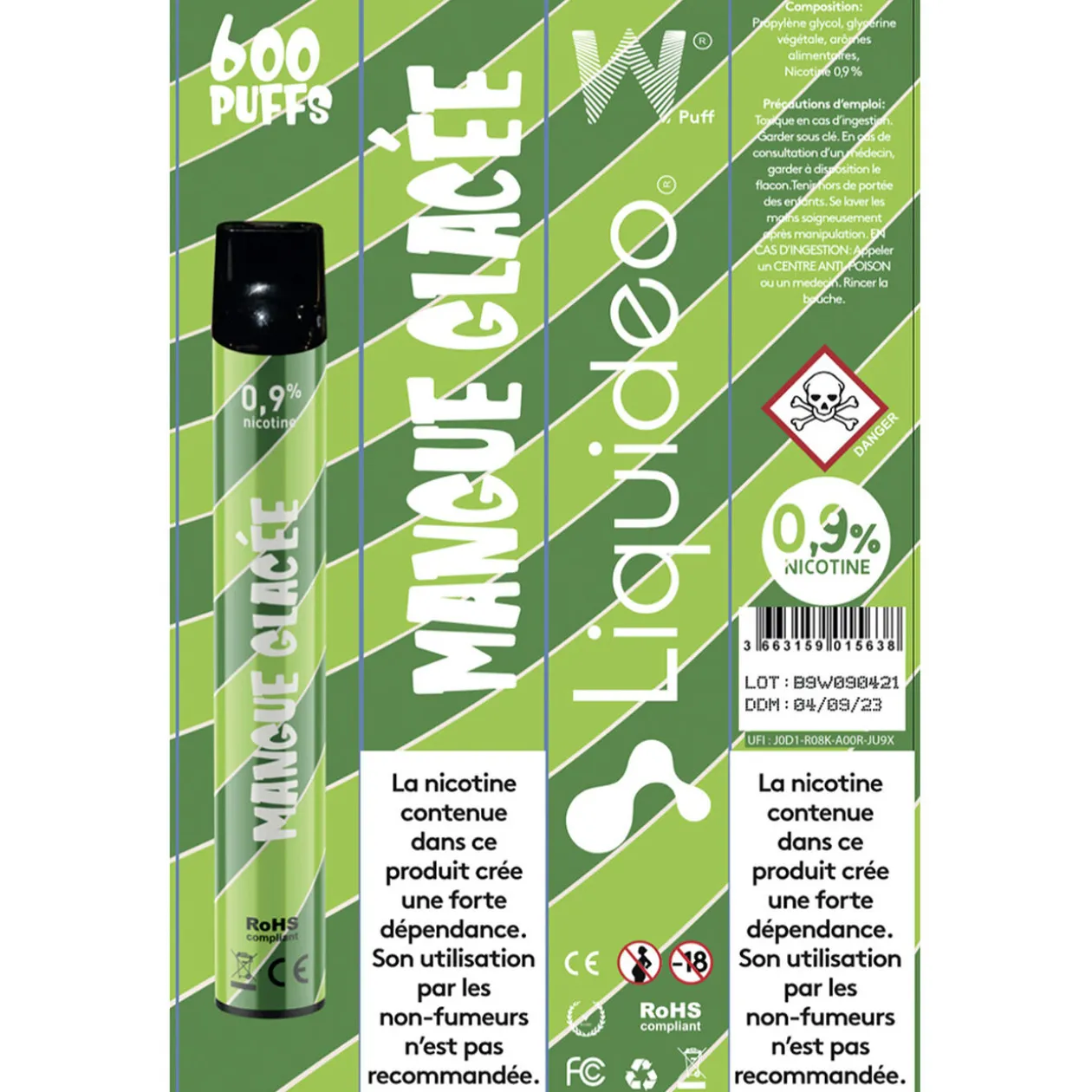 E-cigarette jetable mangue glacé 2 ml 0.9% nicotine