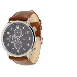 Ensemble montre et bracelet homme simili marron