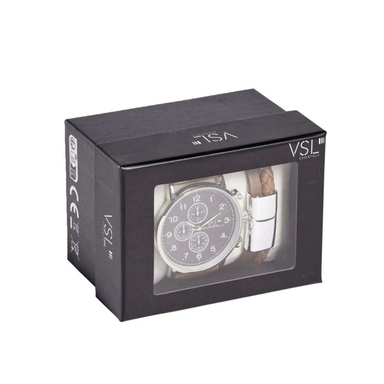 Ensemble montre et bracelet homme simili marron