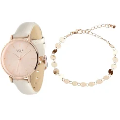 Ensemble montre et bracelet femme rose gold et beige