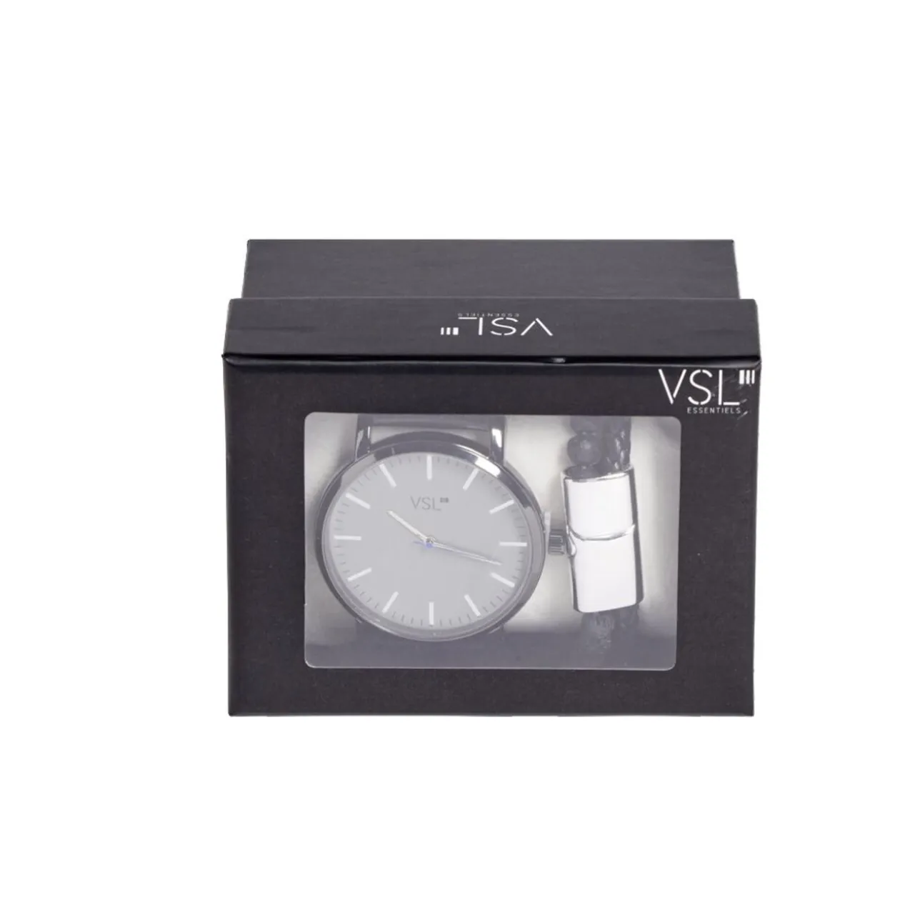Ensemble montre et bracelet homme simili noir