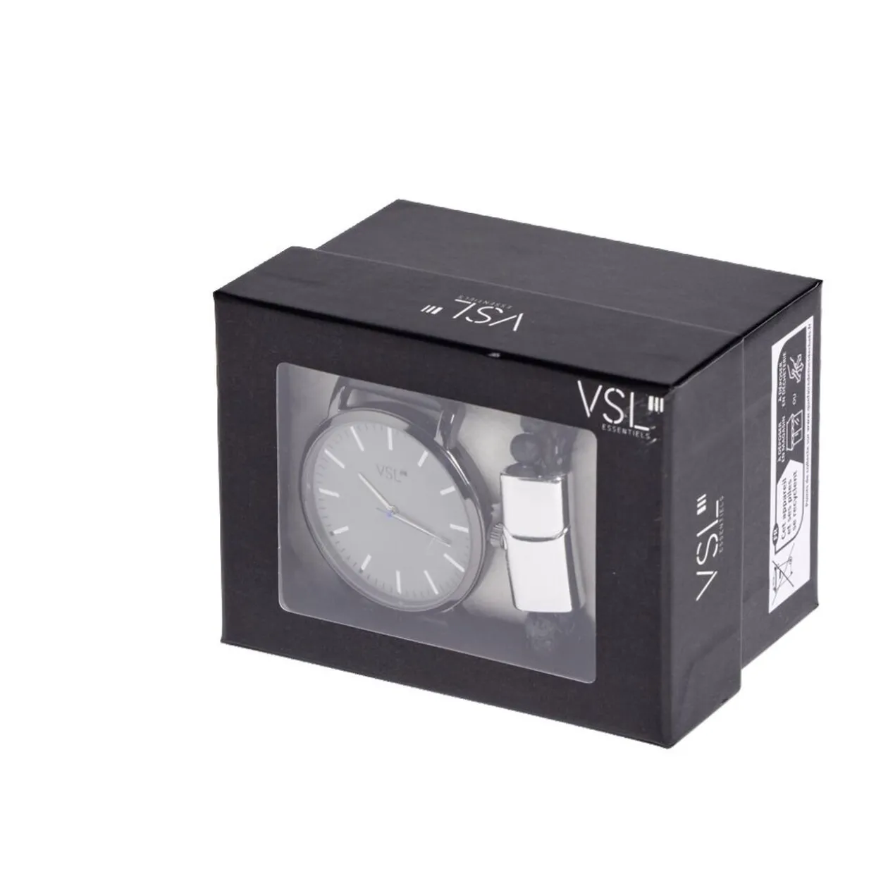 Ensemble montre et bracelet homme simili noir