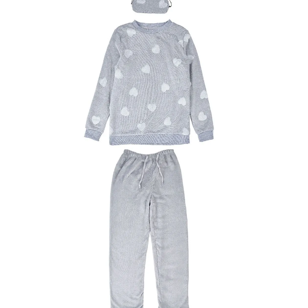 Ensemble pyjama hiver motif coeur avec masque de nuit