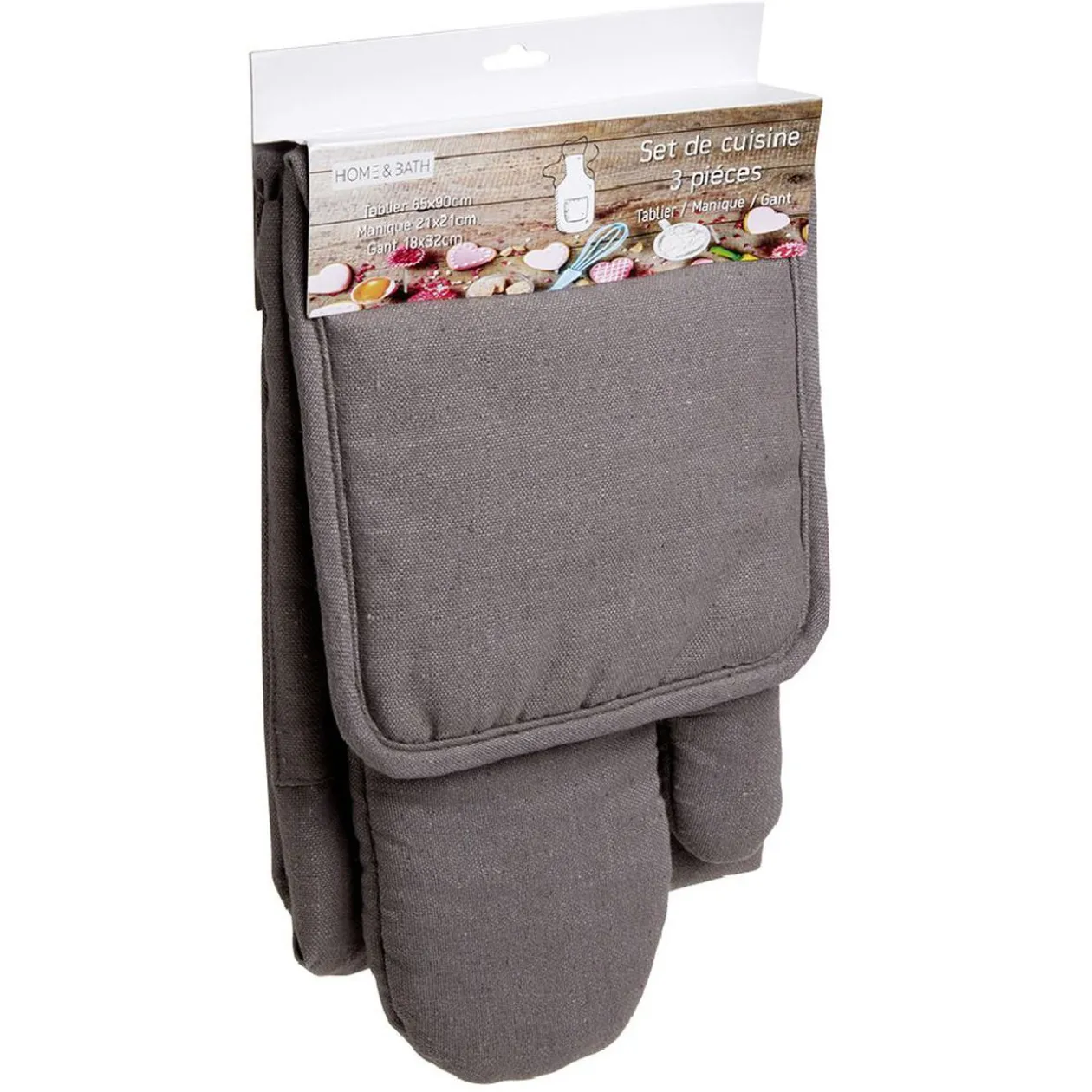 Ensemble tablier de cuisine, gant et manique